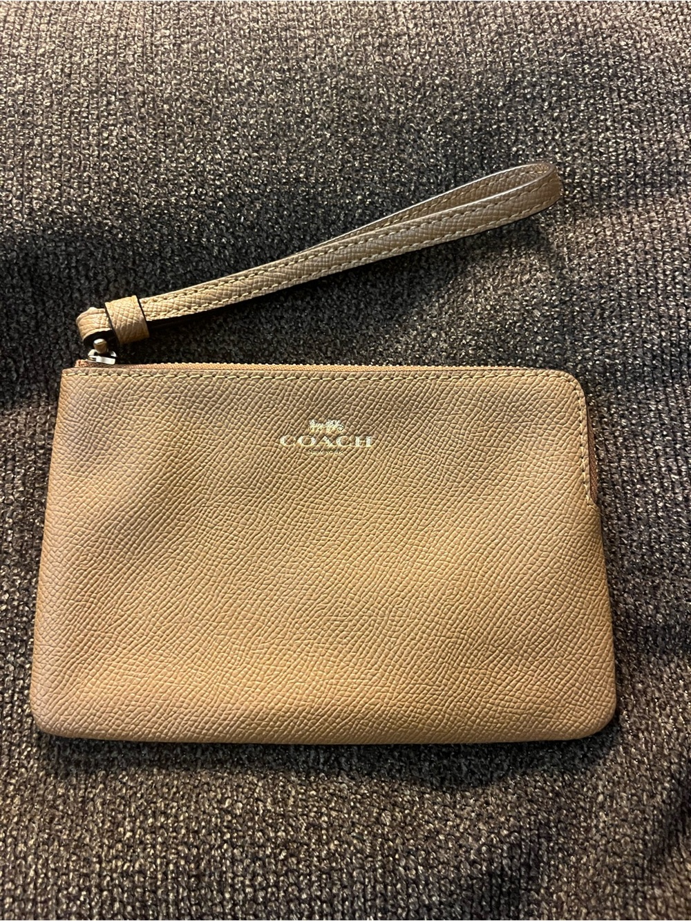 Coach Pebble Leather Wristlet in Taupe